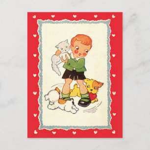  jongen die een Keuter met Racing Puppies houdt Briefkaart