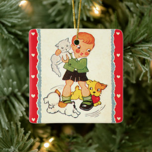 jongen die een Keuter met Racing Puppies houdt Keramisch Ornament