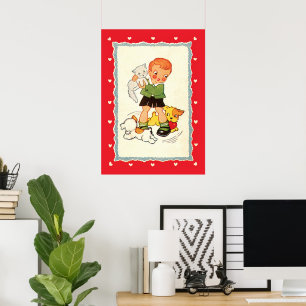  jongen die een kitten redt van race-Puppies Poster