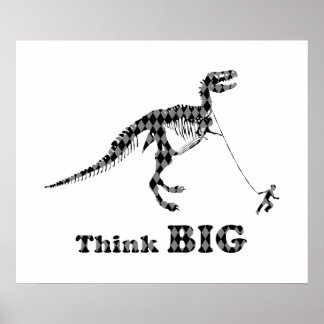 Jongen die een Tyrannosaurus Rex rondlopen ~ Denk  Poster