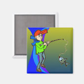 Jongen die een vis vangen magneet (Voorkant / Achterkant)