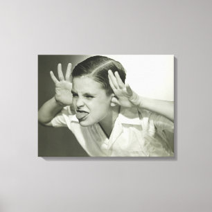 Jongen die gezicht maken canvas afdruk