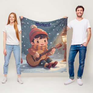 jongen die gitaar speelt Kerst Fleece Deken