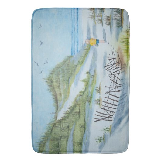 Jongen die het strand rondlopen badmat (Voorkant Verticaal)