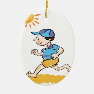 Jongen die lopen terwijl ze barefoot keramisch ornament