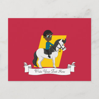 Jongen die met een paardencartoon rijden briefkaart