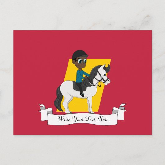 Jongen die met een paardencartoon rijden briefkaart (Voorkant)