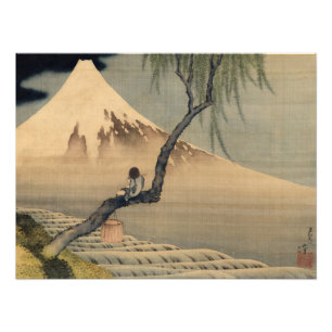 Jongen die Mount Fuji door Katsushika Hokusai beki Foto Afdruk