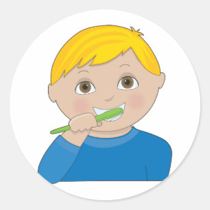 Jongen die Teeth penselen Ronde Sticker