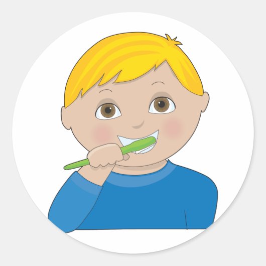 Jongen die Teeth penselen Ronde Sticker (Voorkant)