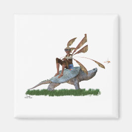 Jongen die vliegen op een schildpad magneet