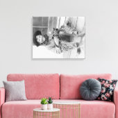 Jongen die zich verkleed als Cowboy met speelgoed Canvas Afdruk (Insitu (Woonkamer))