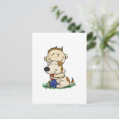 Jongen die zijn hond liefdevol omhelst | Achterkle Briefkaart (Staand voorkant)