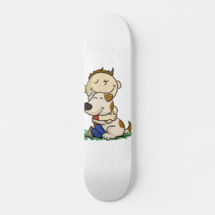 Jongen die zijn hond liefdevol omhelst  Achterkleu Skateboard