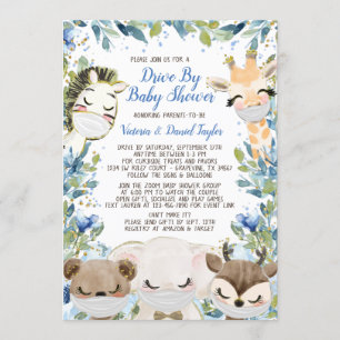 Jongen Dieren Met Maskers Drive By Baby Shower Kaart