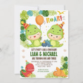 Jongen Dinosaur Joint Birthday Invitation Kaart (Voorkant)