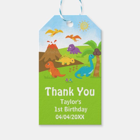 Jongen Dinosaurs Birthday Party Dank je Labels Cadeaulabel (Voorkant)