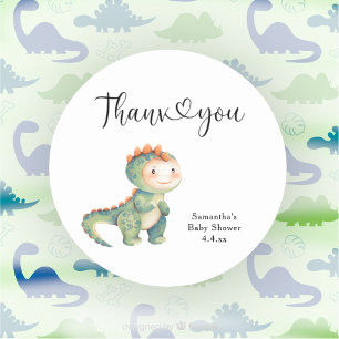 Jongen dinosaurus Bedankt babyshower Ronde Sticker