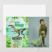 Jongen Dinosaurus Verjaardag Foto Kaart (Voorkant / Achterkant)