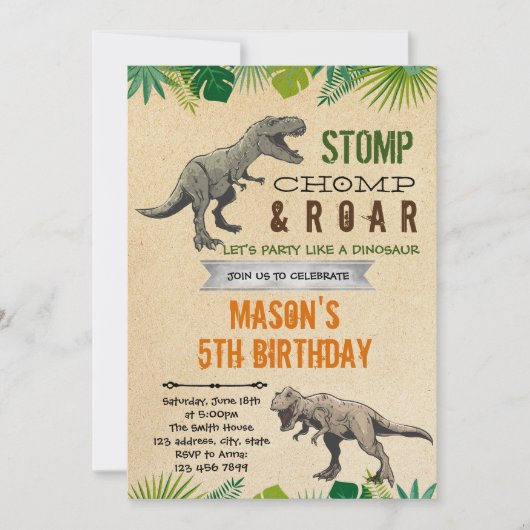 Jongen dinosaurus verjaardag thema kaart (Voorkant)