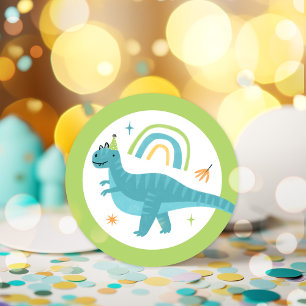 Jongen Dinosaurus Verjaardagsfeestgunsten Ronde Sticker