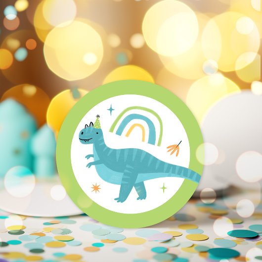 Jongen Dinosaurus Verjaardagsfeestgunsten Ronde Sticker
