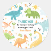 Jongen Dinosaurus Verjaardagsfeestje Favor Ronde Sticker (Voorkant)