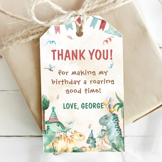 Jongen dinosaurussen eerste verjaardag cadeaulabel