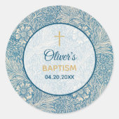 Jongen Doop Blauw Bloemen Marigold William Morris Ronde Sticker (Voorkant)