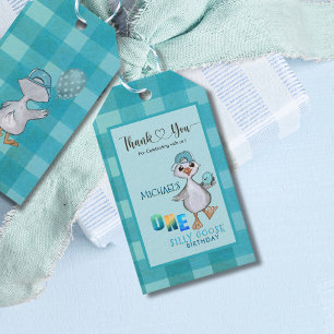Jongen Dwaas Ganz 1e Verjaardag Blauwe Geruite Cad Cadeaulabel