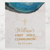 Jongen Eerste Communie Blauw Geode Marmer Goud Kru Wijn Etiket (Enkel label)