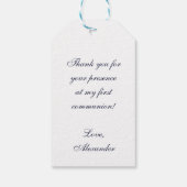 Jongen Eerste Communie Boog Navyblauw Nep Zilver  Cadeaulabel (Achterkant)