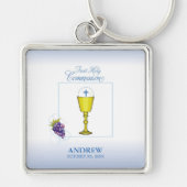 Jongen Eerste Communie, Chalice met host en Grapes Sleutelhanger (Voorkant)