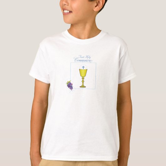 Jongen Eerste Communie, Chalice met host en Grapes T-shirt (Voorkant)