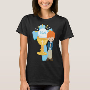 Jongen Eerste Communie Keepsake 2023 Cross Blue Ro T-shirt