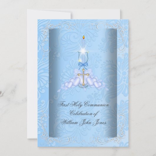 Jongen eerste Heilige Commune Blauwe Boys Kaart (Voorkant)