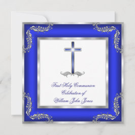 Jongen eerste Heilige Communie Royal Blue Silver W Kaart