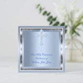 Jongen eerste Heilige Communie Silver Blue 2 Kaart (Staand voorkant)