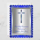 Jongen eerste Heilige Communie Silver Royal Blue 2 Kaart (Voorkant)