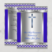 Jongen eerste Heilige Communie Silver Royal Blue M Kaart (Voorkant / Achterkant)