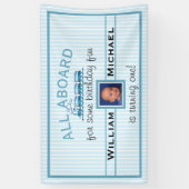 Jongen Eerste Verjaardag Blauwe Treinen Spandoek (Verticaal)