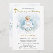 Jongen eerste verjaardag en doop kaart (Voorkant / Achterkant)