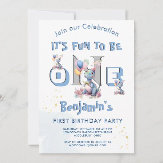 Jongen Eerste Verjaardag Plezier Een Dinosaurus Kaart (Voorkant)