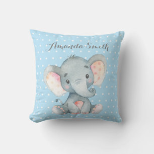 Jongen Elephant Baby Blue en Grey Kussen