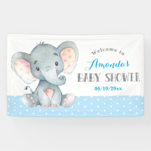 Jongen Elephant Baby shower Blue en Grey Banner