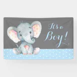 Jongen Elephant Baby shower Blue en Grey Banner