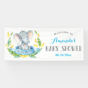 Jongen Elephant Baby shower Blue en Grey Banner
