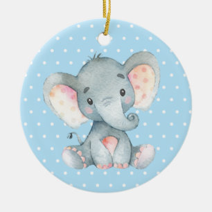 Jongen Elephant Baby shower Blue Keramisch Ornament