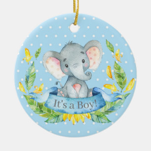 Jongen Elephant Baby shower Blue Keramisch Ornament