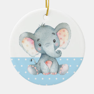 Jongen Elephant Baby shower Blue Keramisch Ornament